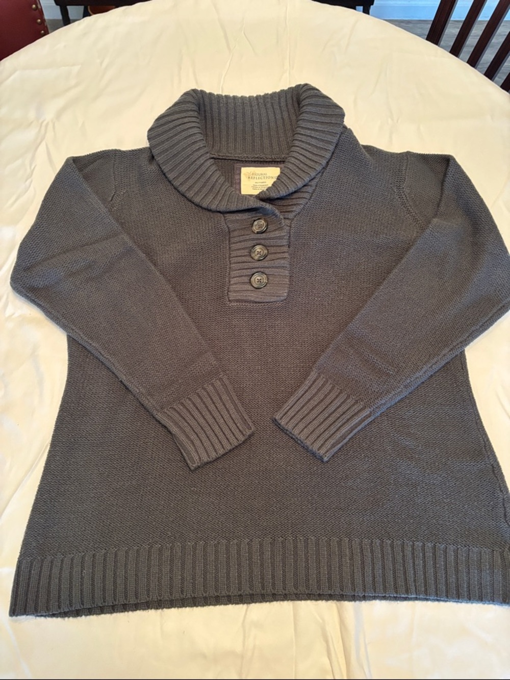 Natural Reflections Gray Shawl-Collar Button Pullover Sweater